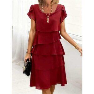 Full Size Ruffled Layered Petal Sleeve Dress Plus Size
